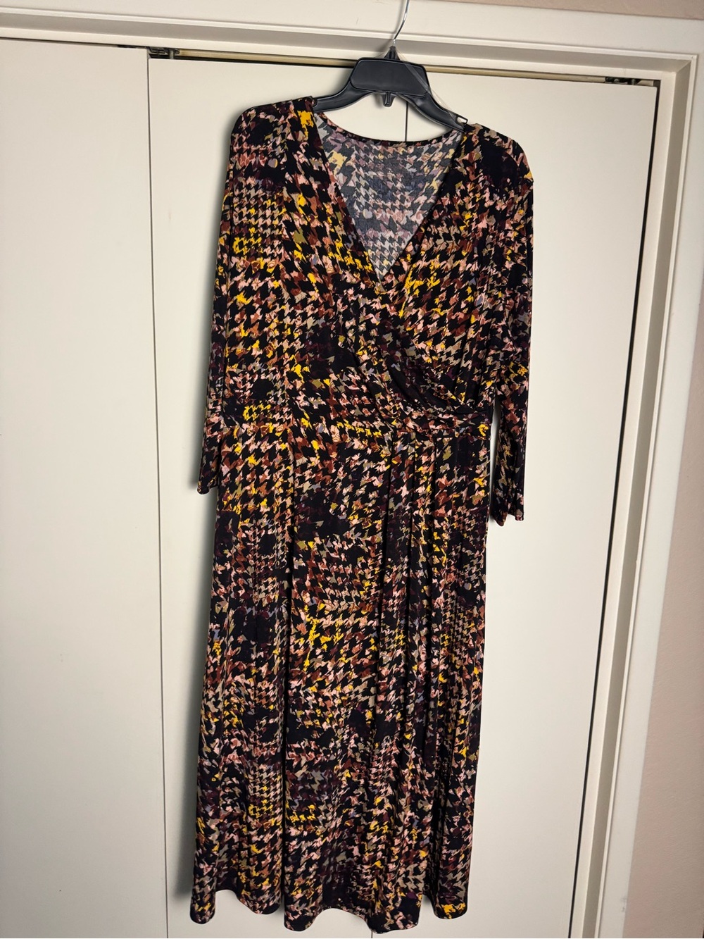 Investments Black Multi-Color Houndstooth Maxi Dress